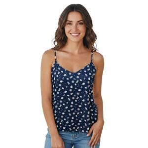 Love Audrey silk nautical print racer back Camisole tank navy off white small